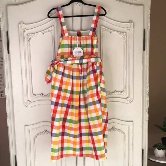 Christopher John Rogers plaid check dress yellow retro - Picture 5 of 6